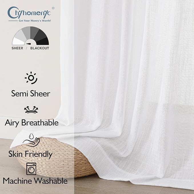 Chyhomenyc Semi Sheer Curtains 63 Inch Length 2 Panels - Image 2
