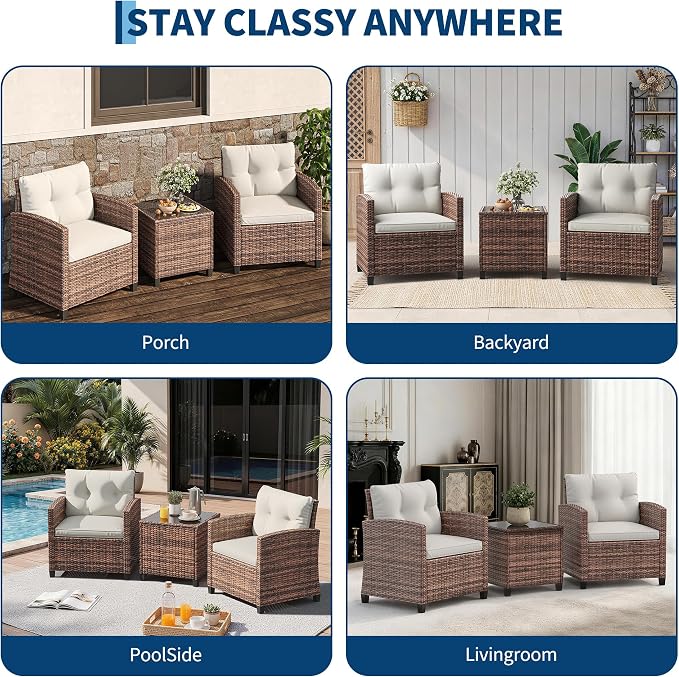 3-Piece Patio Furniture Set, Outdoor PE Rattan Chair - Image 6