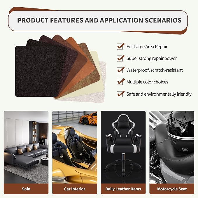 ONine Leather Repair Patch，Self-Adhesive Couch Patch，Multicolor Available - Image 4