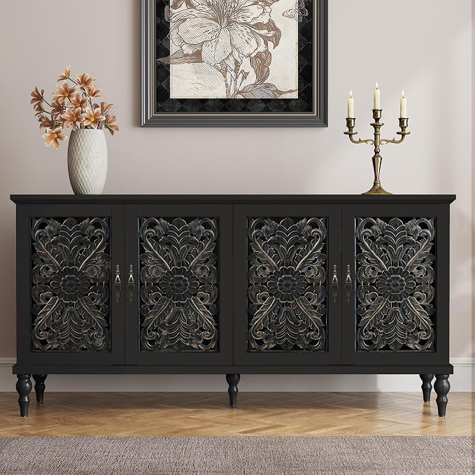 ARTPOWER 61.8" Hollow Carved Wood Accent Cabinet by PowerofArtBetterforLife