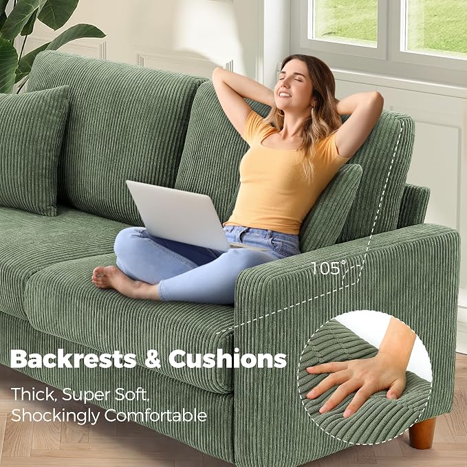 Kidirect 70in Corduroy Couch, Sofas - Image 4