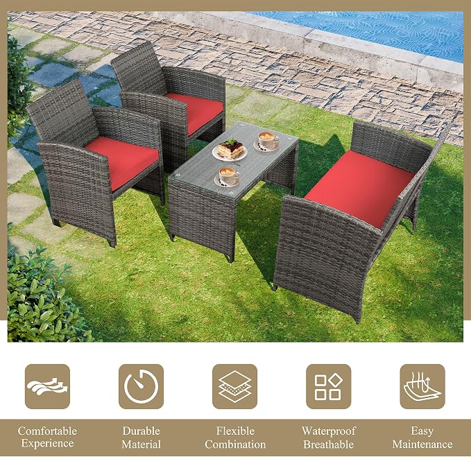 JAMFLY 4 Piece Outdoor Patio Furniture Set, Outdoor Wicker Rattan Chairs - Image 6