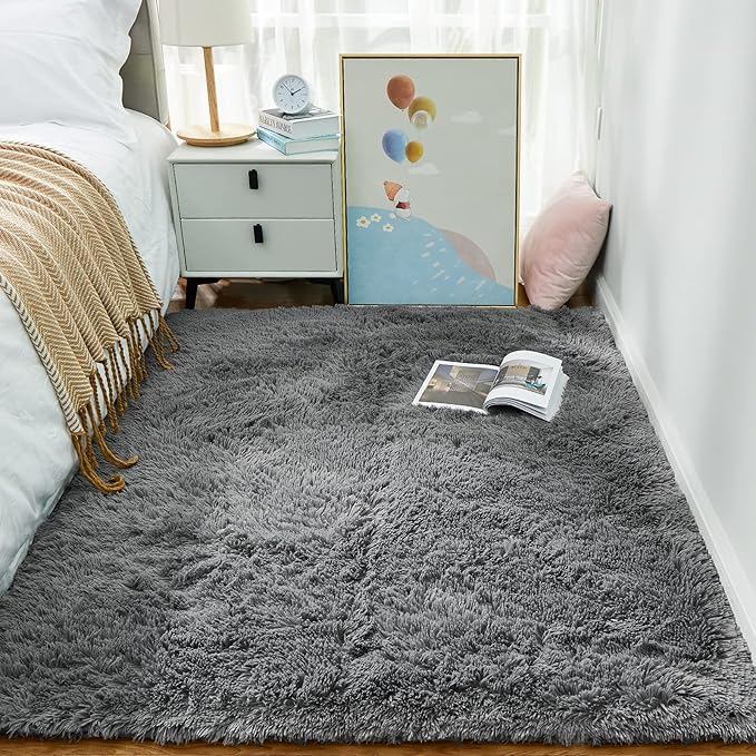 Ophanie Area Rugs for Living Room Bedroom, Washable Non-Slip Fluffy Soft Grey - Image 2