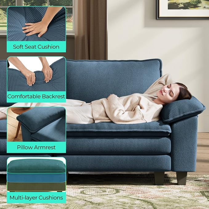 LINSY HOME 90" Modular Cloud Love Seat Sofa, Corduroy Soft Sectional Couch - Image 4
