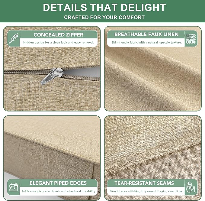 Summsun Outdoor Chair Cushions Set of 2, Faux Linen Patio Furniture Cushions - Image 5
