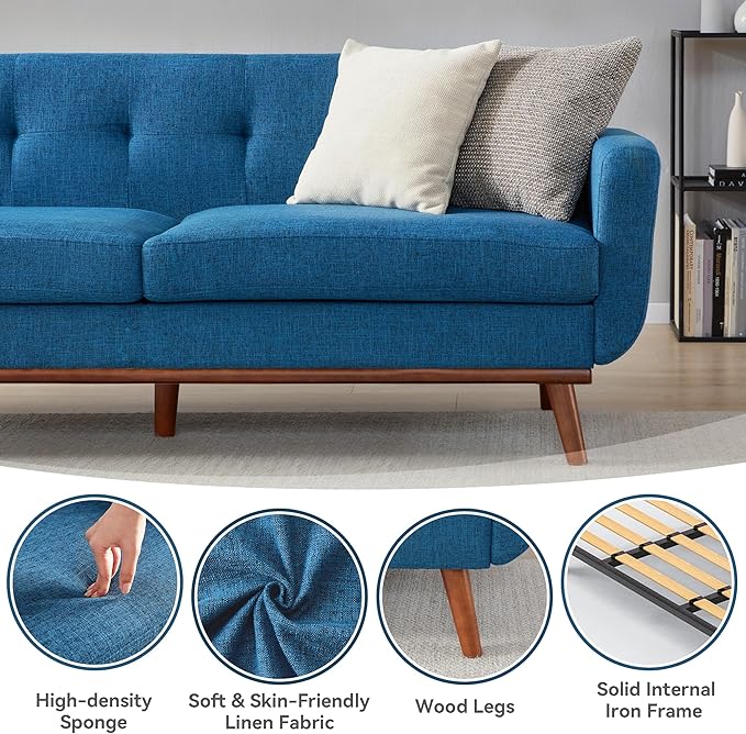 Kingfun 77.2" W Loveseat Sofa, Mid Century Modern Decor Love Seat Couches - Image 4