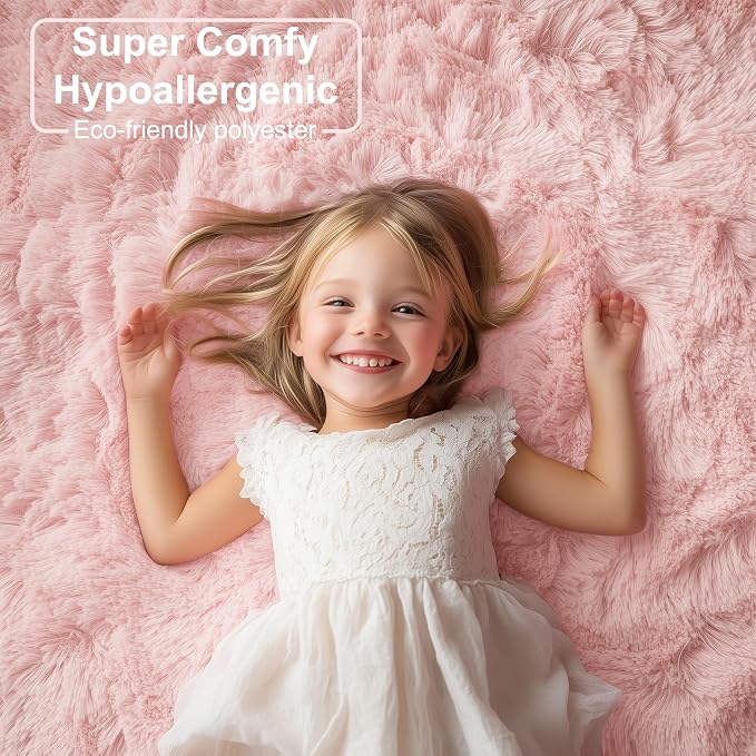 PAGISOFE Pink Rugs for Girls Bedroom 4x6 Ft Fluffy Cute Girls Room Decor - Image 3