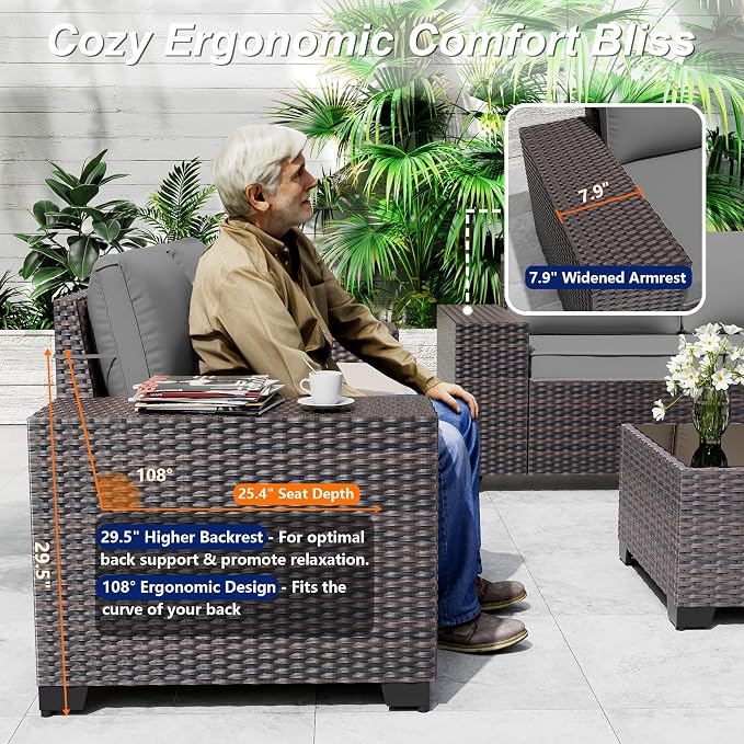 Outdoor Patio Furniture Set, 6 Pieces Outdoor Sectional Furniture High Backrest - Image 3