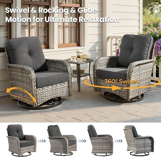 weaxty 5 Pieces Wicker Patio Furniture Set, High Back Swivel Rocker Chairs - Image 3
