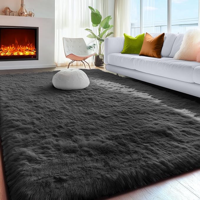 PAGISOFE Black Fluffy Shag Area Rugs - Image 9