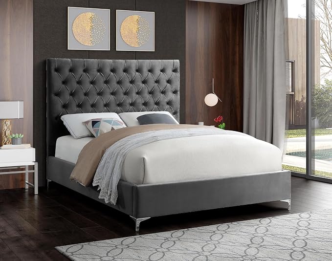 Meridian Furniture Cruz Collection Modern | Contemporary Velvet Upholstered Bed - Image 2