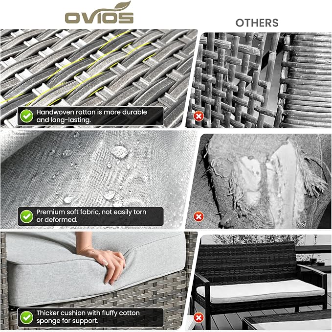 ovios 7 Pieces Patio Furniture Set, Outdoor Wicker Sofa Couch - Image 8