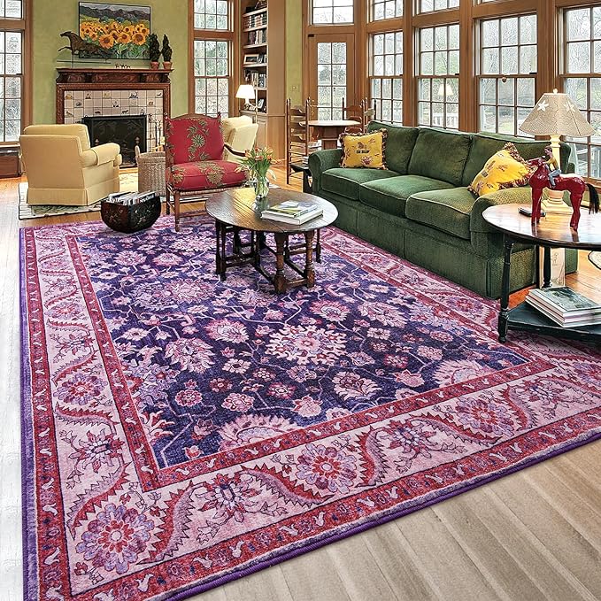 Purple Area Rugs for Living Room, Washable 5x7 Area Rug for Bedroom, Retro by Rtizon
