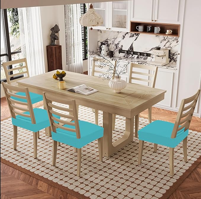 Smiry Waterproof Seat Covers for Dining Room Chairs Set of 8, Stretch Jacquard - Image 2
