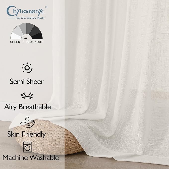 Chyhomenyc Extra Long Ivory Semi Sheer Curtains 120 Inches Long 2 Panels Set - Image 2