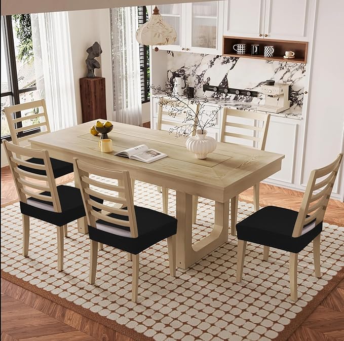 Smiry Waterproof Seat Covers for Dining Room Chairs Set of 6, Stretch Jacquard - Image 8