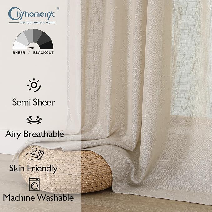 Chyhomenyc Semi Sheer Curtains 63 Inch Length 2 Panels - Image 2