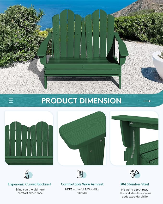 SERWALL 5 Pieces HDPE Patio Adirondack Chair Set, 2 Adirondack Chair - Image 5