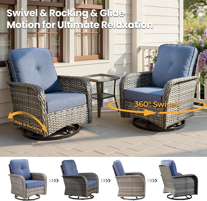 Weaxty 7 Pieces Patio Furniture Set, Wicker Outdoor Swivel Rocking Chairs - Image 3