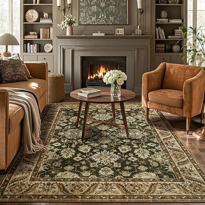 Area Rugs for Living Room, 4x6 Washable Rugs for Bedroom, Non-Slip Retro Floral - Image 8
