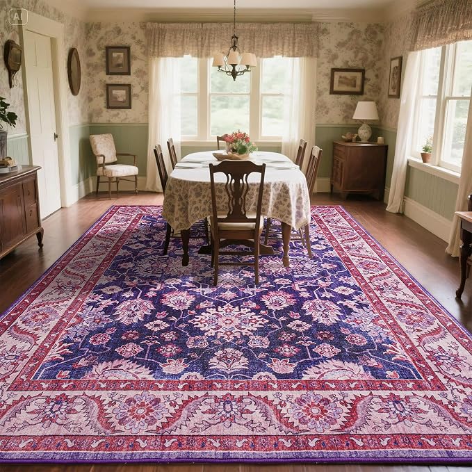 Purple Area Rugs for Living Room, Washable 5x7 Area Rug for Bedroom, Retro - Image 7