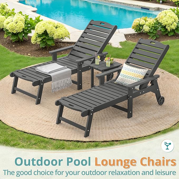 LUE BONA Lounge Chair Outdoor Set of 2, HDPS Chaise Lounge Outdoor - Image 2