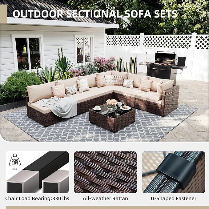 UPHA 9 Pieces Patio Furniture Sets, Wicker Outdoor Sectional Sofa Couch - Image 3