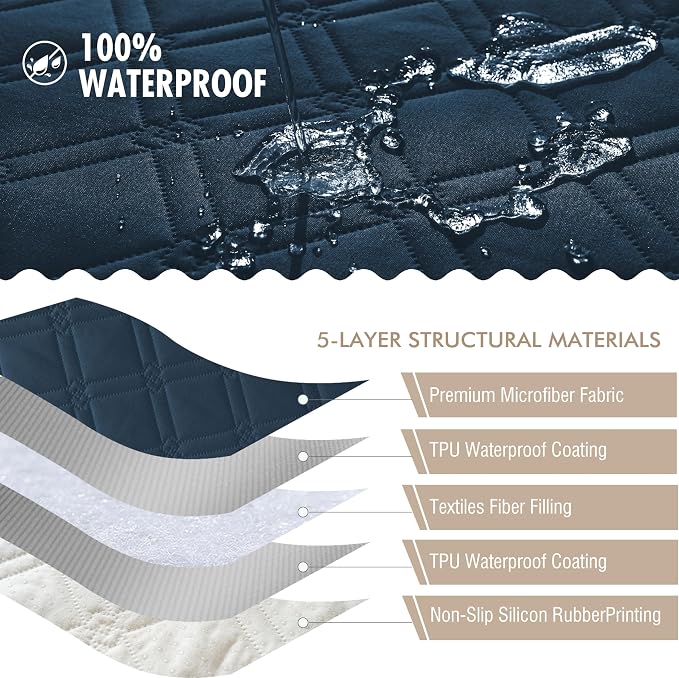 Genina Waterproof Couch Cover, Washable Anti-Slip 86.6 inch Sofa Covers - Image 5