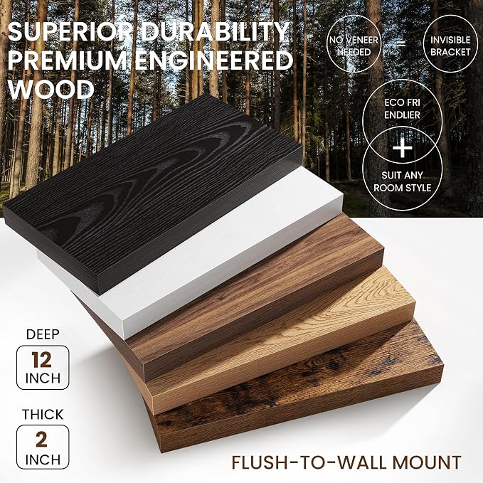 Fun Memories 12 Inch Deep Oak Floating Shelf, 24 x 12 Rustic Wood Wall Shelf - Image 4