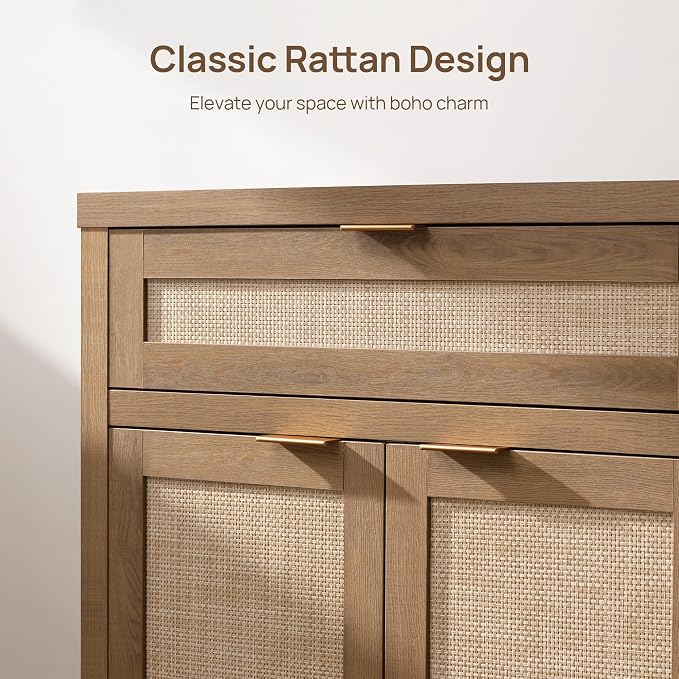 SICOTAS Sideboard Buffet Cabinet Set of 2, Rattan Credenza Storage Cabinet - Image 7