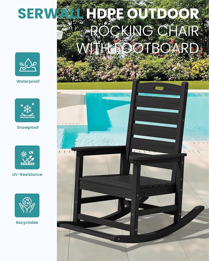 SERWALL Outdoor Rocking Chair Set of 2, Oversized Rocking Chair - Image 4
