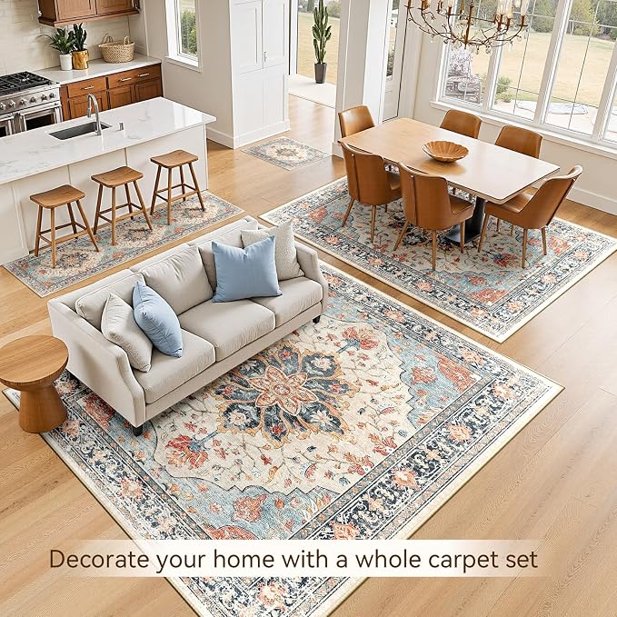 RELEANY Area Rugs 5'x8' Washable Non-Slip, Floral Vintage Distress Print - Image 8