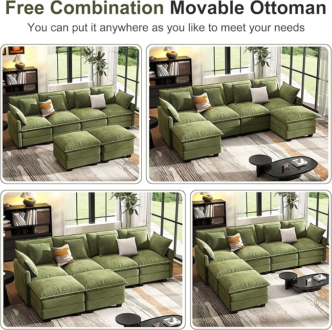 107" Cloud Couch Sectional, U Shaped Modular Sectional Sofa, 4-Seat Deep Seat - Image 5