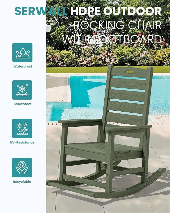 SERWALL Outdoor Rocking Chair, Oversized Rocking Chair - Image 4