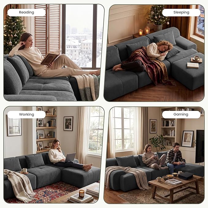 GRUSIGN 108'' Modular Sectional Boneless Couch, Tufted Cloud Sectional Couches - Image 5