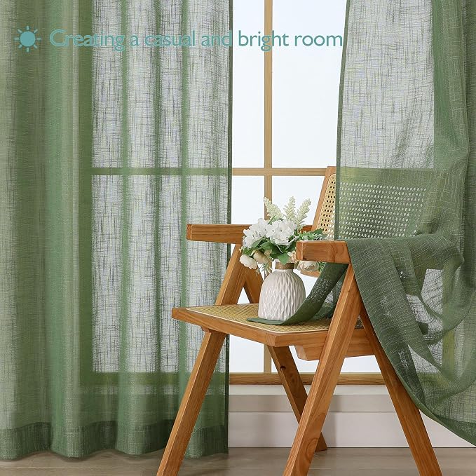 Chyhomenyc Sage Green Semi Sheer Curtains 84 Inches Long 2 Panels Set, Light - Image 7