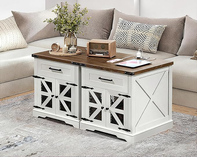 RALGEND White Farmhouse End Table Set of 2, Large End Table by RALGEND