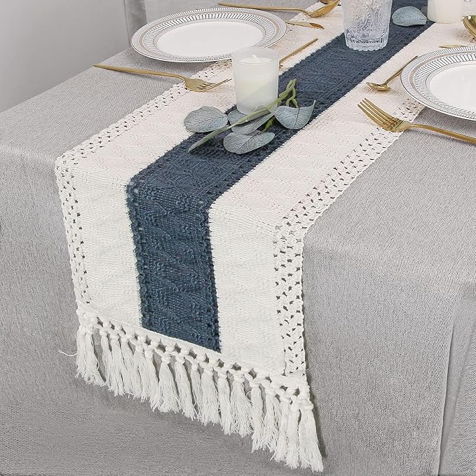 FEXIA Boho Blue Table Runner 108 Inches Long - Image 5