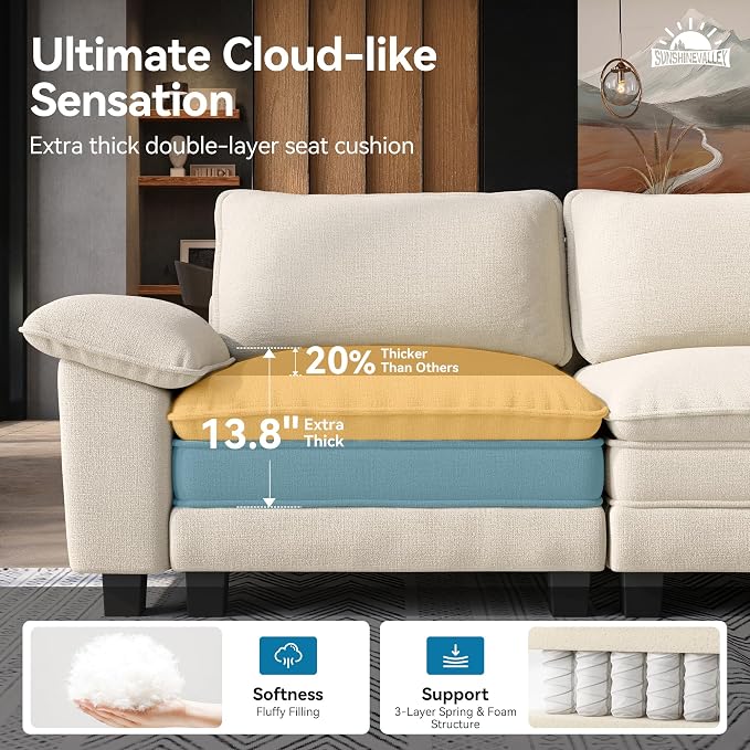 SUNSHINE VALLEY Sofa and Loveseat Set, Oversized Chenille Modular Love seat and - Image 3