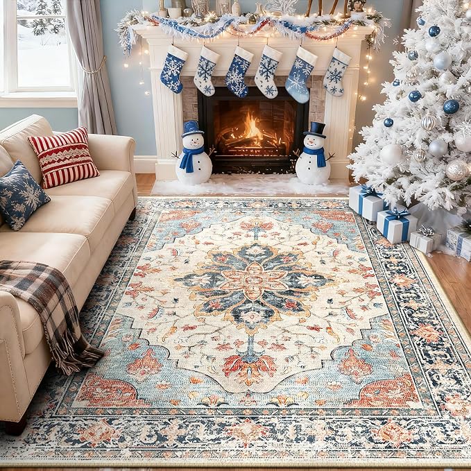 RELEANY Area Rugs 5'x8' Washable Non-Slip, Floral Vintage Distress Print - Image 2