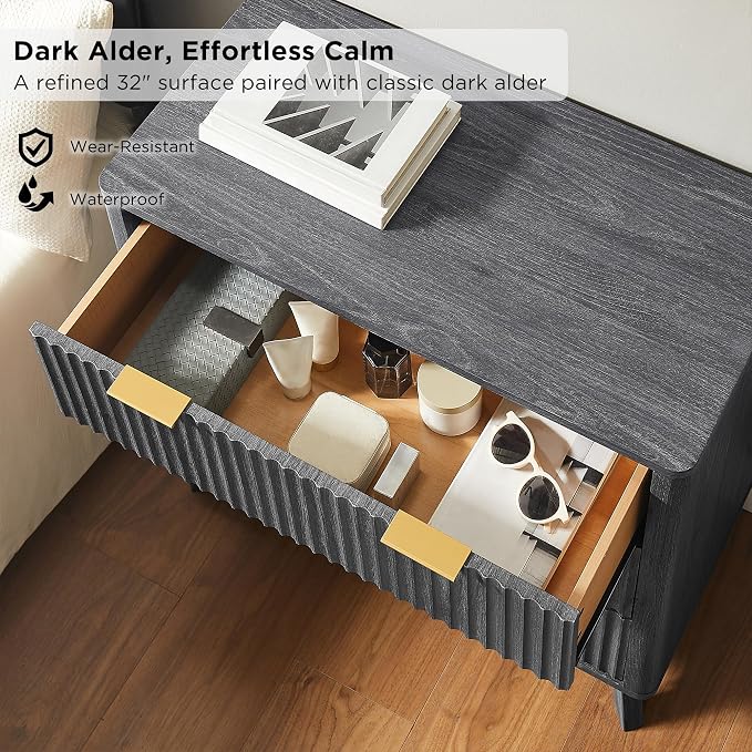 T4TREAM Fluted 3 Drawer Dresser, Curved Profile Design, Wood Drawer Organizer - Image 4