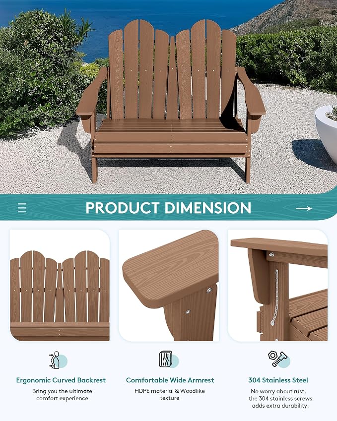 SERWALL 3 Pieces Patio Adirondack Bench Set, 2 Folding Adirondack Bench & 1 - Image 6