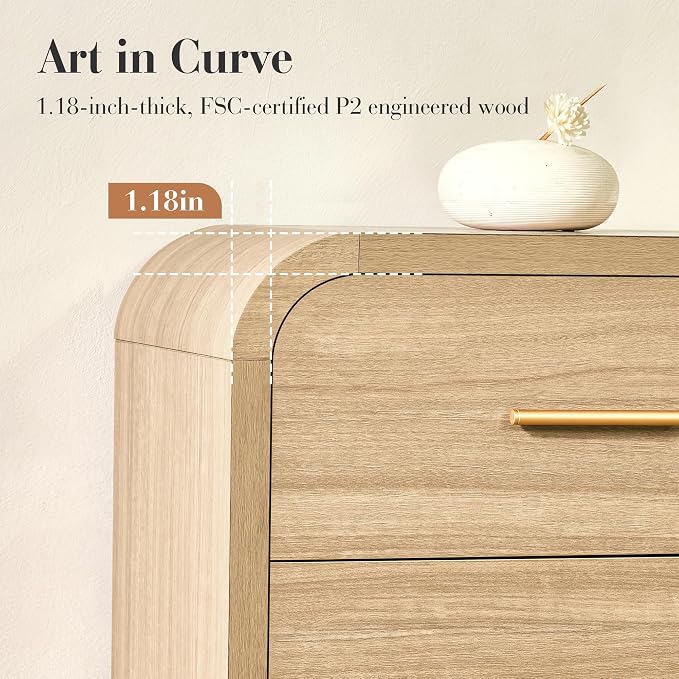Curved 7-Drawer Dresser for Bedroom, 53.82" Wide Modern Chest of Drawers - Image 6