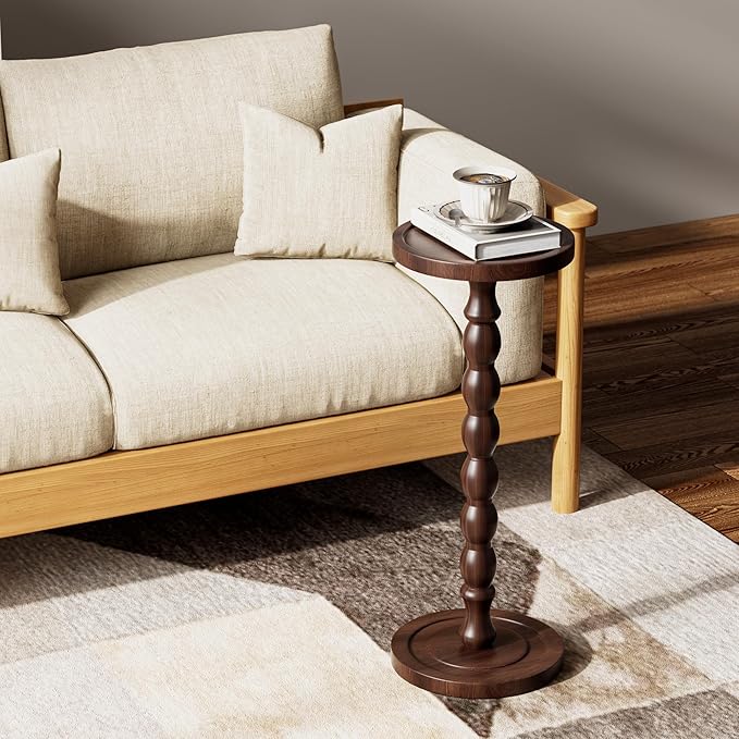 Solid Wood Drink Table, Rubber Wood‌ Small Round Side Table - Image 2