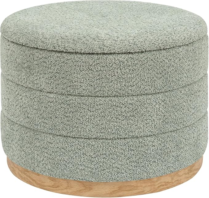 Round Storage Ottoman with Tray Lid, Folding Chenille Fabric Footrest with by ZOLANOful