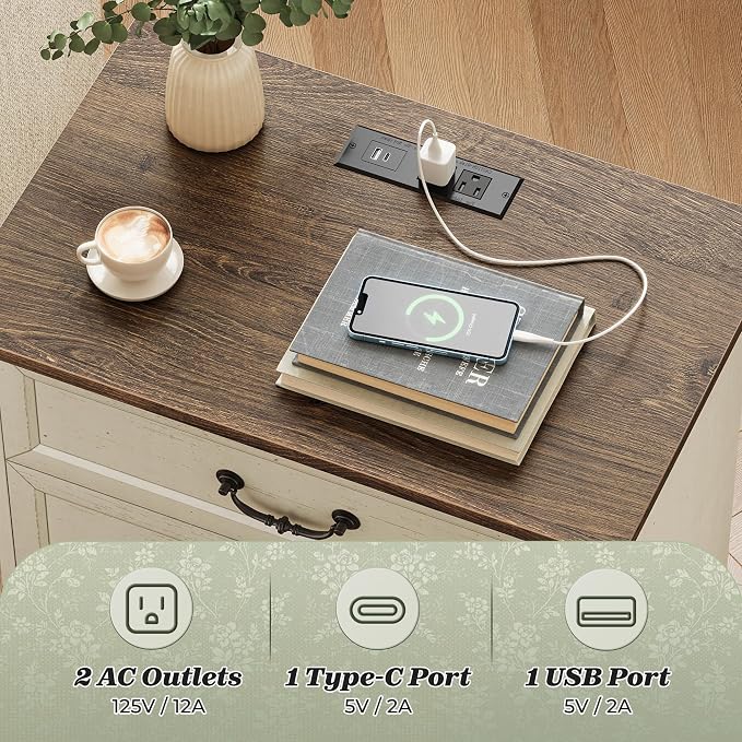 Huuger Nightstand with Charging Station, 3 Drawer Night Stand Set of 2 - Image 4