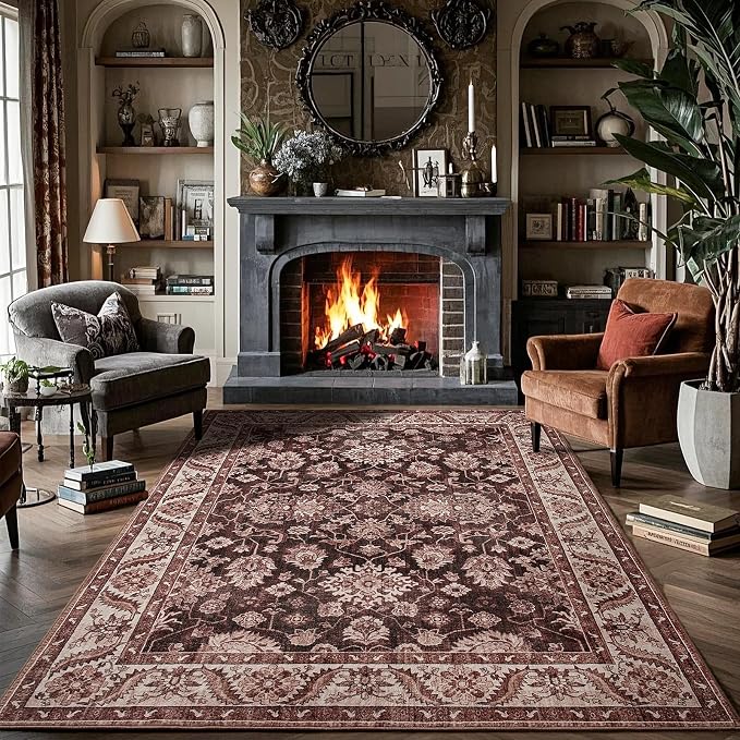 Area Rugs for Living Room, 4x6 Washable Rugs for Bedroom, Non-Slip Retro Floral by Rtizon