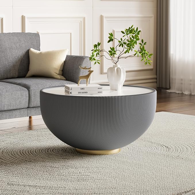 Round Marble Coffee Table Set of 2, 2 Piece White Coffee Table and End Table - Image 5