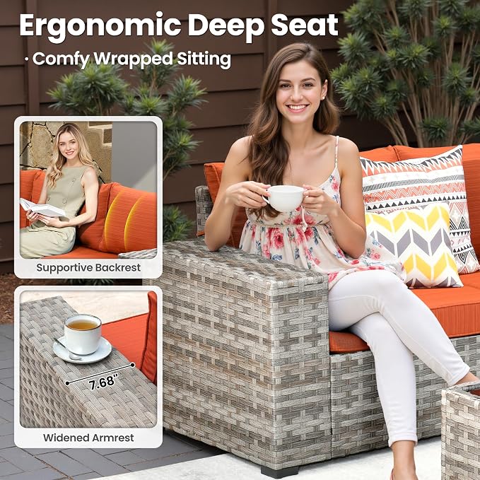 ovios 12 Pieces Patio Furniture Set, Outdoor Wicker Sectional Sofa - Image 5