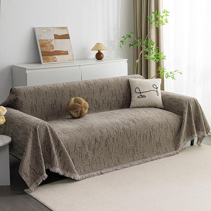 MYSKY HOME Boho Couch Cover Sand Sofa Covers Washable, Farmhouse Sofa Slipcover by MYSKYHOME